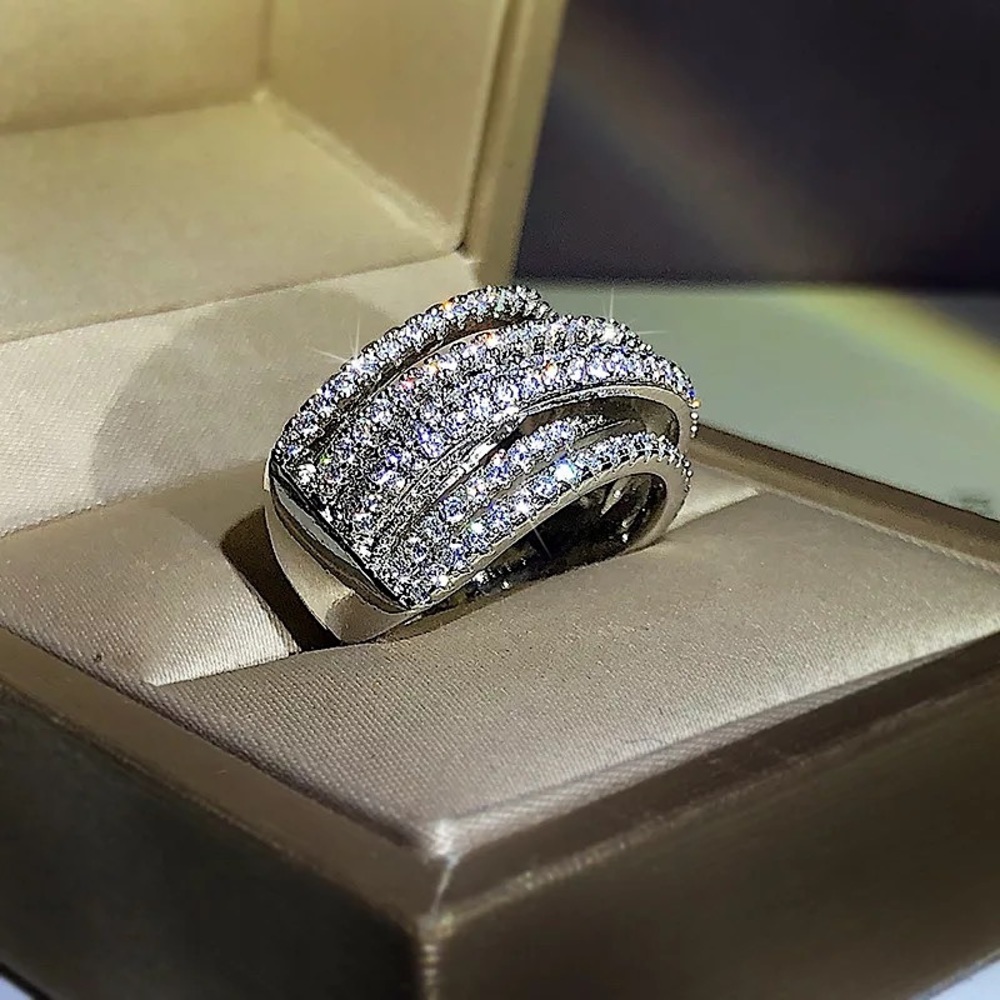 New 925 Sterling Silver Interweave Zirconia Ring - Picture 2 of 5
